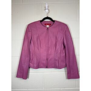 AK Anne Klein Leather Jacker Womens Size 6 Pink Full Zip Embossed Bratz Moto